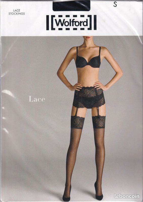 Bas luxe WOLFORD LACE coloris Black/Black. Taille S. Luxurious stockings