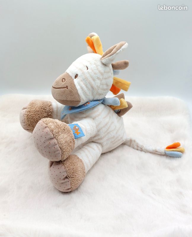 Doudou plat Zèbre bleu blanc noir TOM & KIDDY TOMKIDS
