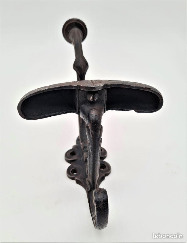 Patère ancienne, porte manteau double en fonte d'acier - déco vintage - L07 (image 6)