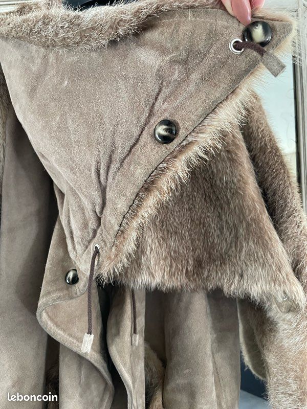 Manteau Vintage En Fourrure Véritable - Marque Roger Roche Paris - Taille M - Beige - Parfait état