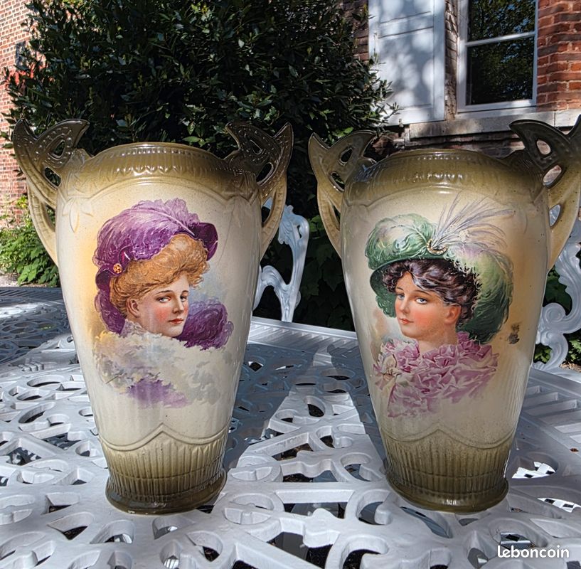 Paire de vases anciens Art Nouveau - Décor "Les Élégantes" Belle Époque (image 15)