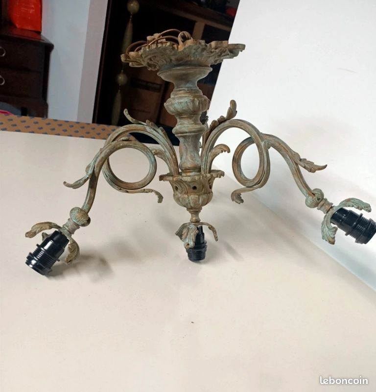 Lustre en bronze 3 bras 4 lumières (image 12)