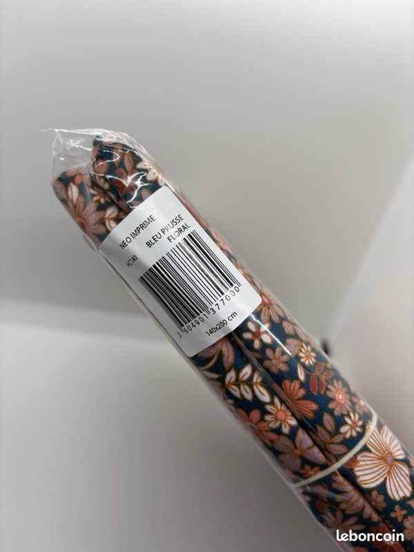 Housse de couette 140x200 percale de coton bleu prusse floral carré blanc (image 3)