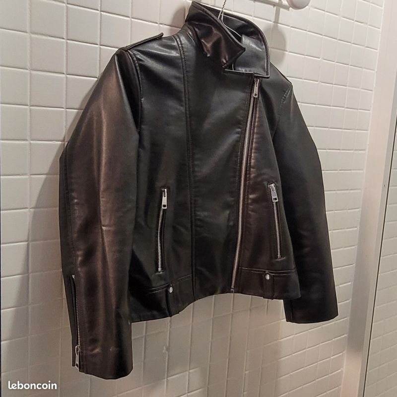 Veste imitation cuir noir fille 140cm (image 2)