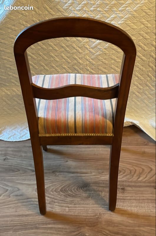 Chaise Louis-Philippe acajou rembourrée tissu rayé – H 89 cm – très bon état vintage (image 3)