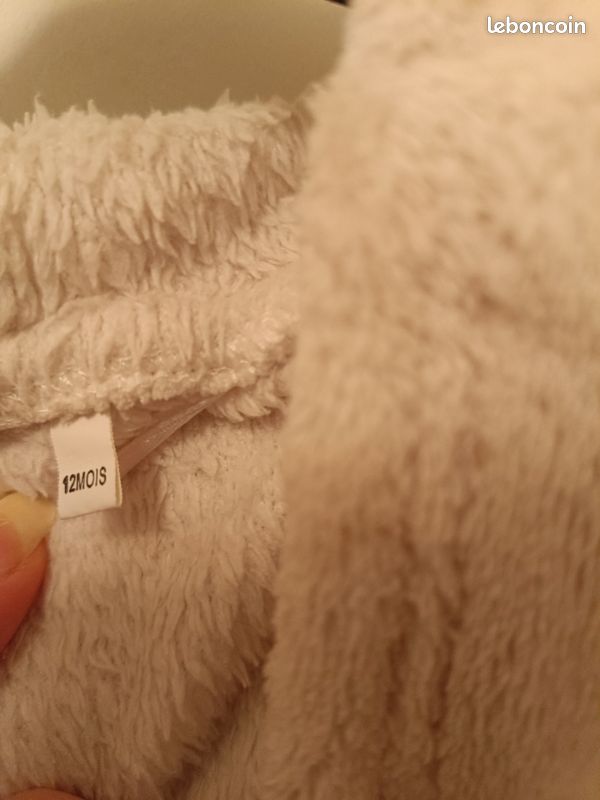 Peignoir bébé tout doux à capuche – Beige/Crème – 12 mois (image 3)