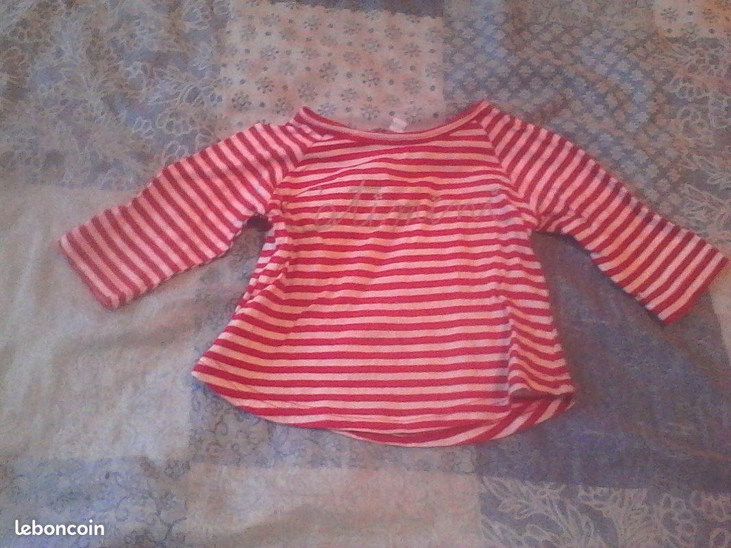 Tee-shirt 2 ans rayé rouge et blanc (image 1)
