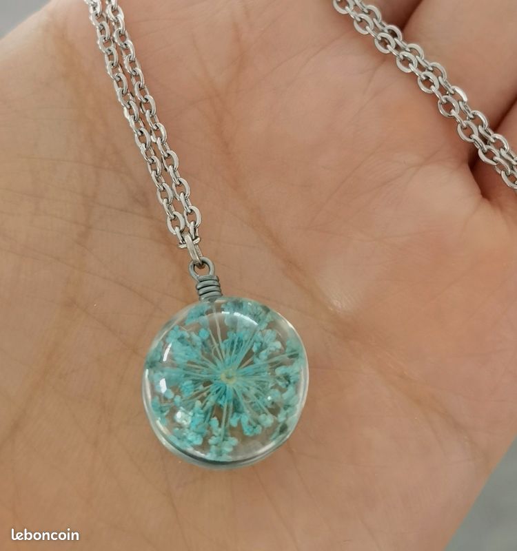 Collier balle fleur chaîne acier inoxydable (image 2)