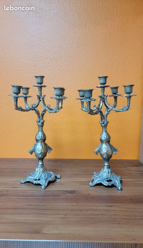 Garniture de cheminée horloge et candélabres en cuivre (image 11)