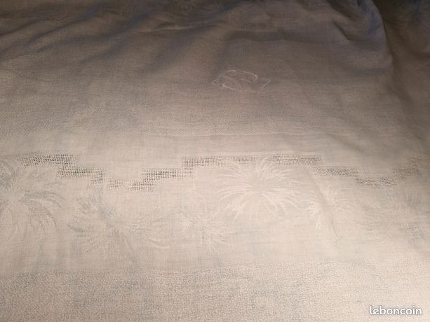 Nappe blanche monogramme d'occasion - Linge de maison