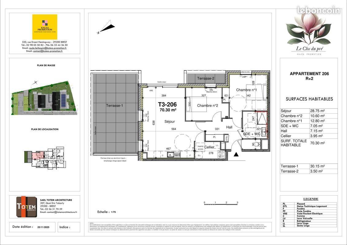Appartement 3 pièces 70 m² · à Guilers · 70 m² · 292 650 €