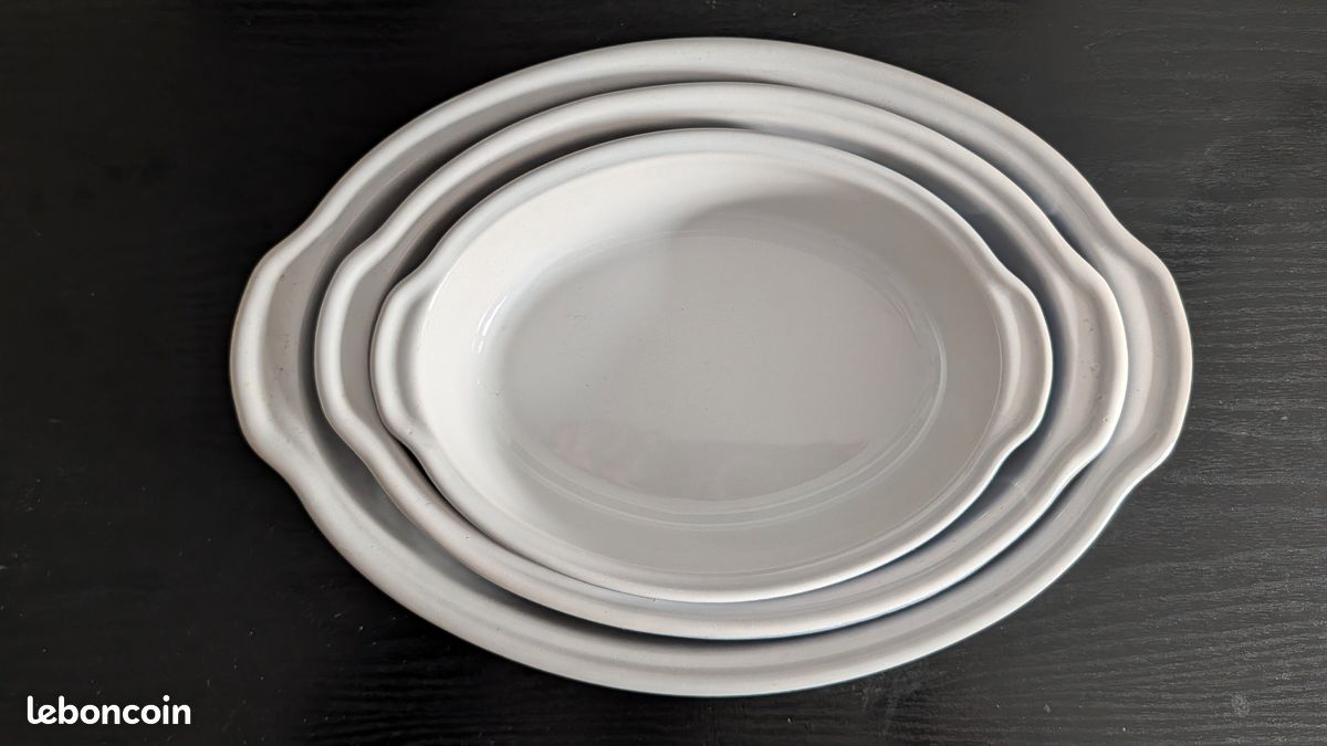 Lot 3 plats à four ovales céramique Emile Henry bleu (31 cm, 26 cm, 21 cm) (image 1)