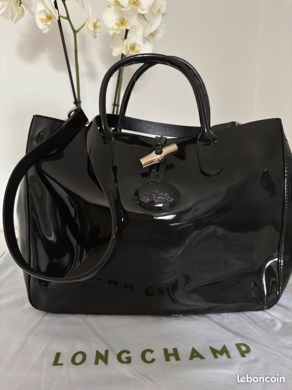 Sac Longchamp Roseau vernis noir (image 1)