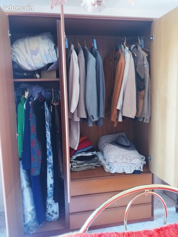 Armoire penderie en bois massif avec 3 grands tiroirs | Démontable (image 2)