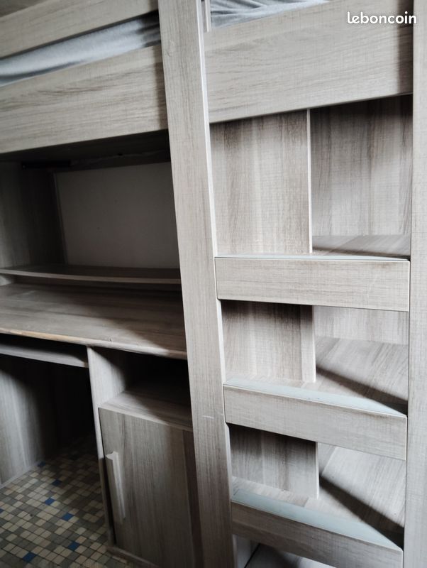 Lit mezzanine avec bureau et rangements – Matelas inclus (image 2)