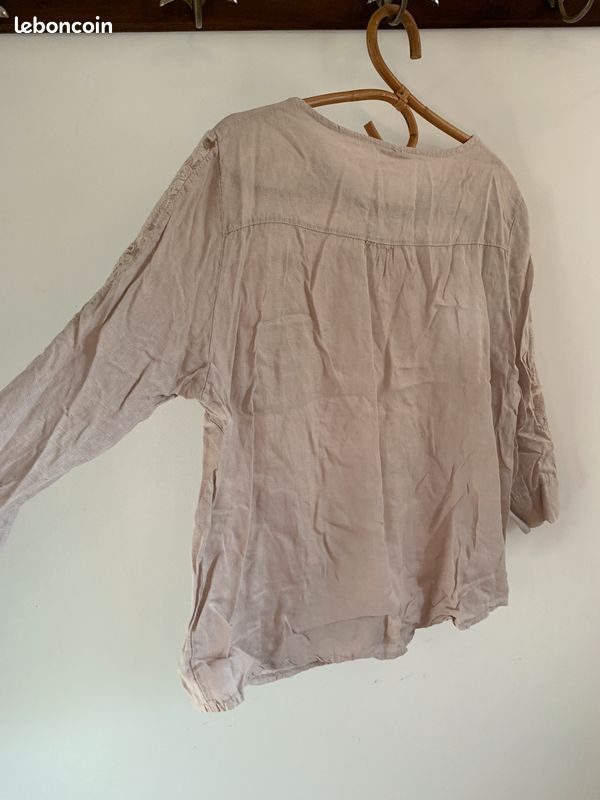 Blouse Beige 100% Lin - Taille XXL - Made in Italy (image 9)