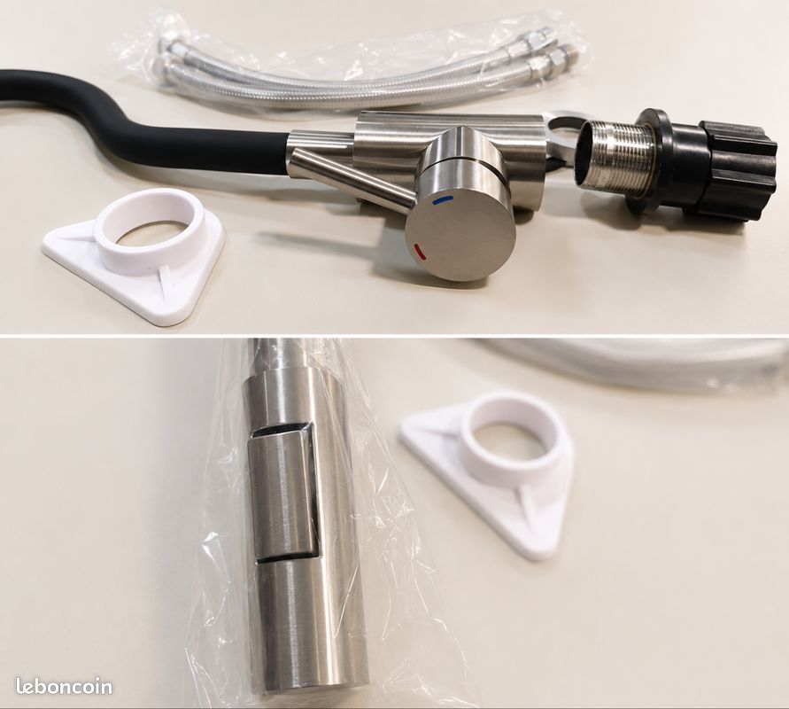 Robinet Mitigeur cuisine flexible noir/inox neuf avec accessoires de montage (image 2)
