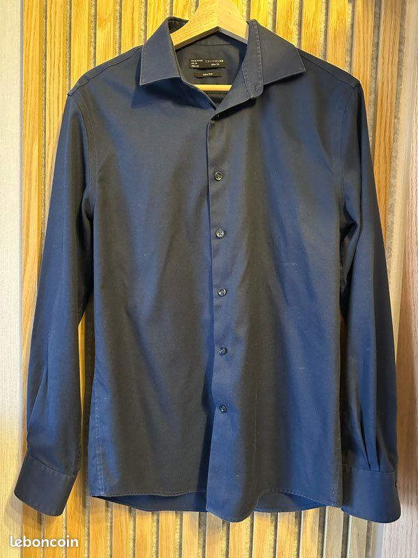 Chemise Homme CELIO Bleu Marine à Carreaux - Taille XL - Coton - Manches Longues - Occasion Très Bon État