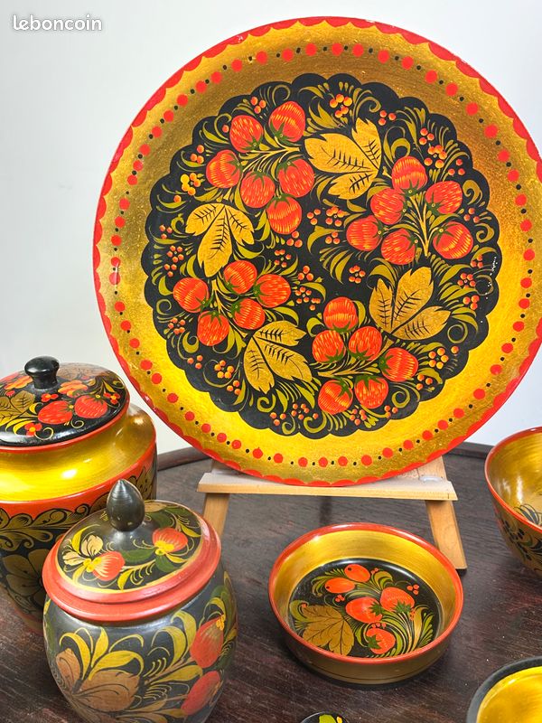 AEVVV Lot De 2 Caves à Sel Khokhloma Peintes à La Main, Vaisselle D'art