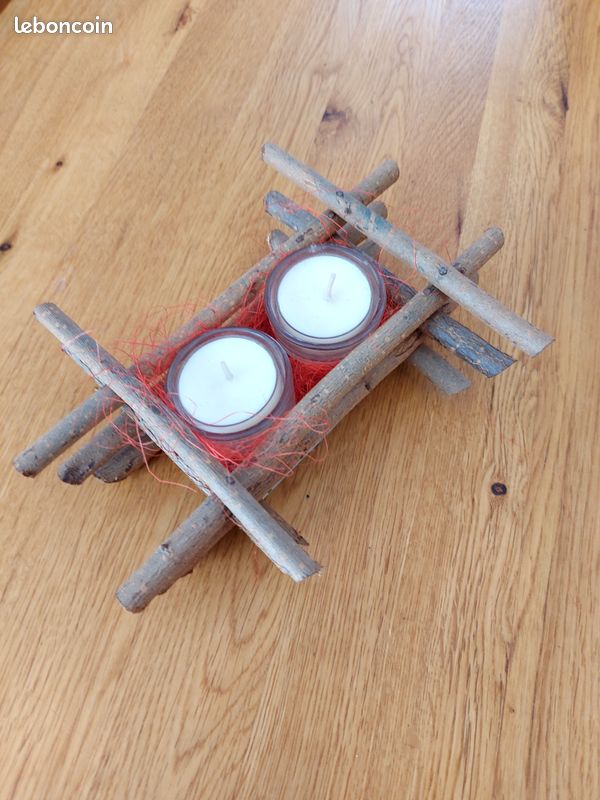Porte Bougies en Bois Naturel - Fait main (image 2)