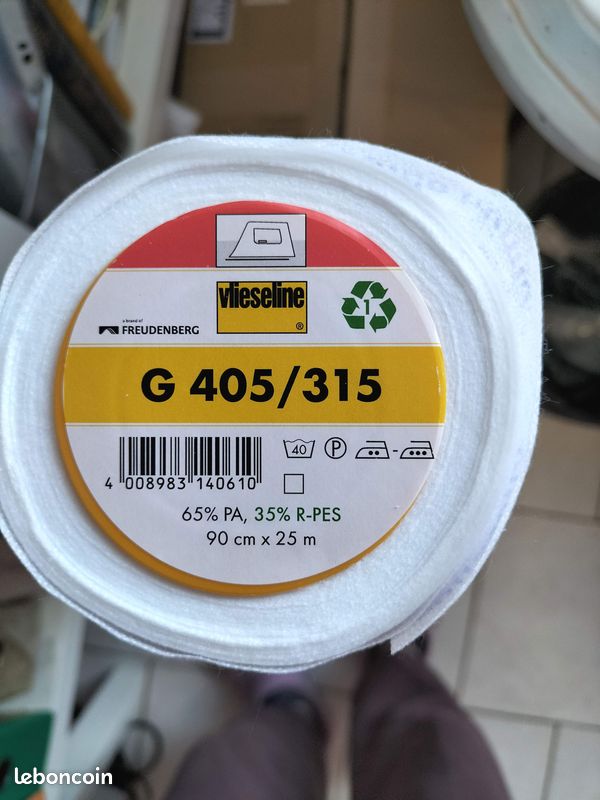 VLIESELINE / VISELINE thermocollante G405 / G 405 ourlet, appliqué, patchwork... - MERCERIE COUTURE Largeur 90 cm thermocollant blanc (image 1)