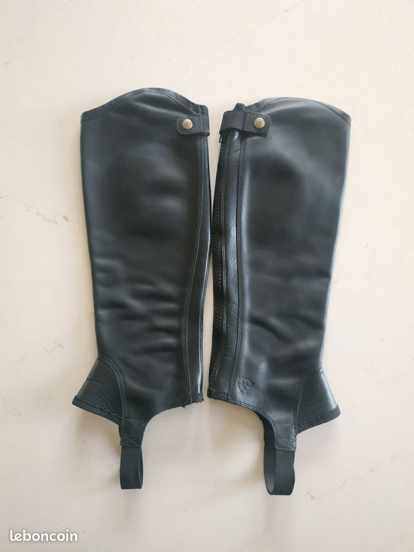 Ariat Concord Chaps – Jambières En Cuir Noir Lisse, Unisexe, Neuves