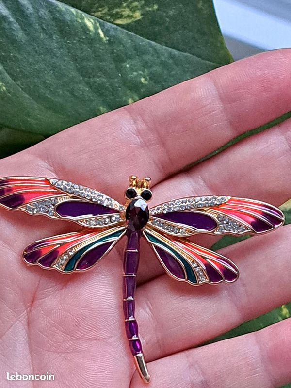 Broche élégante doré Libellule couleur violet brillante Pierres femme (image 6)