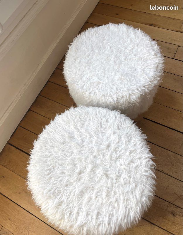 Tabourets x2 poilus cosy blanc et bois (image 5)