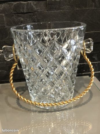 Seau à glaçons en cristal et métal argenté – Italie – avec cuillère et couvercle - Arts de la table