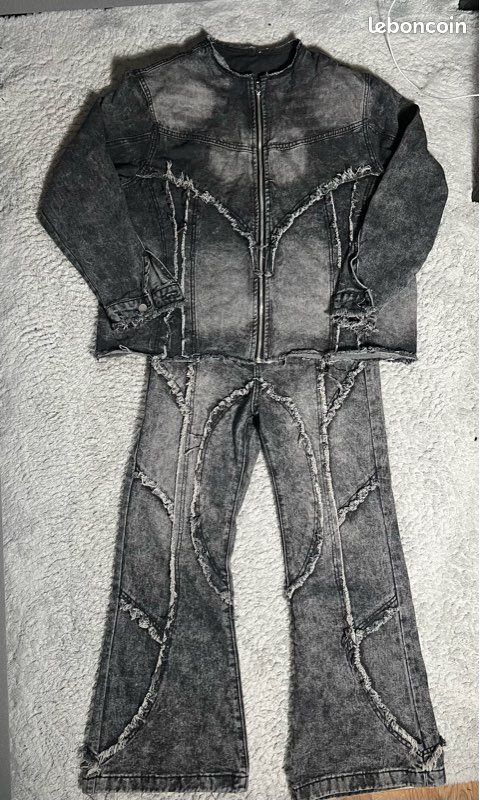 Veste En Jean Vintage Années 90 Bomber Délavée - Taille XL Femme - Occasion Très Bon état