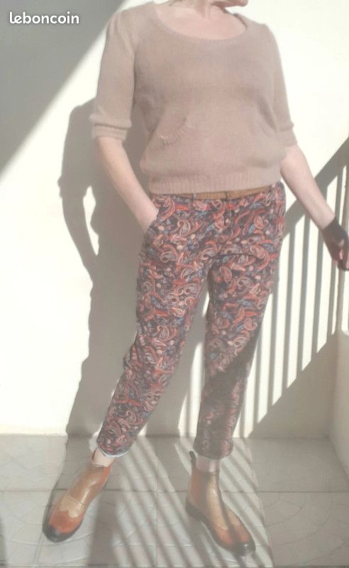 Pull en maille Angora & cachemire & laine couleur beige & rose - Taille M (image 13)