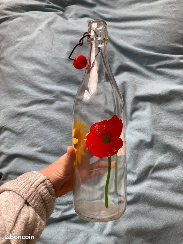 Bouteille en verre fleurs (image 3)