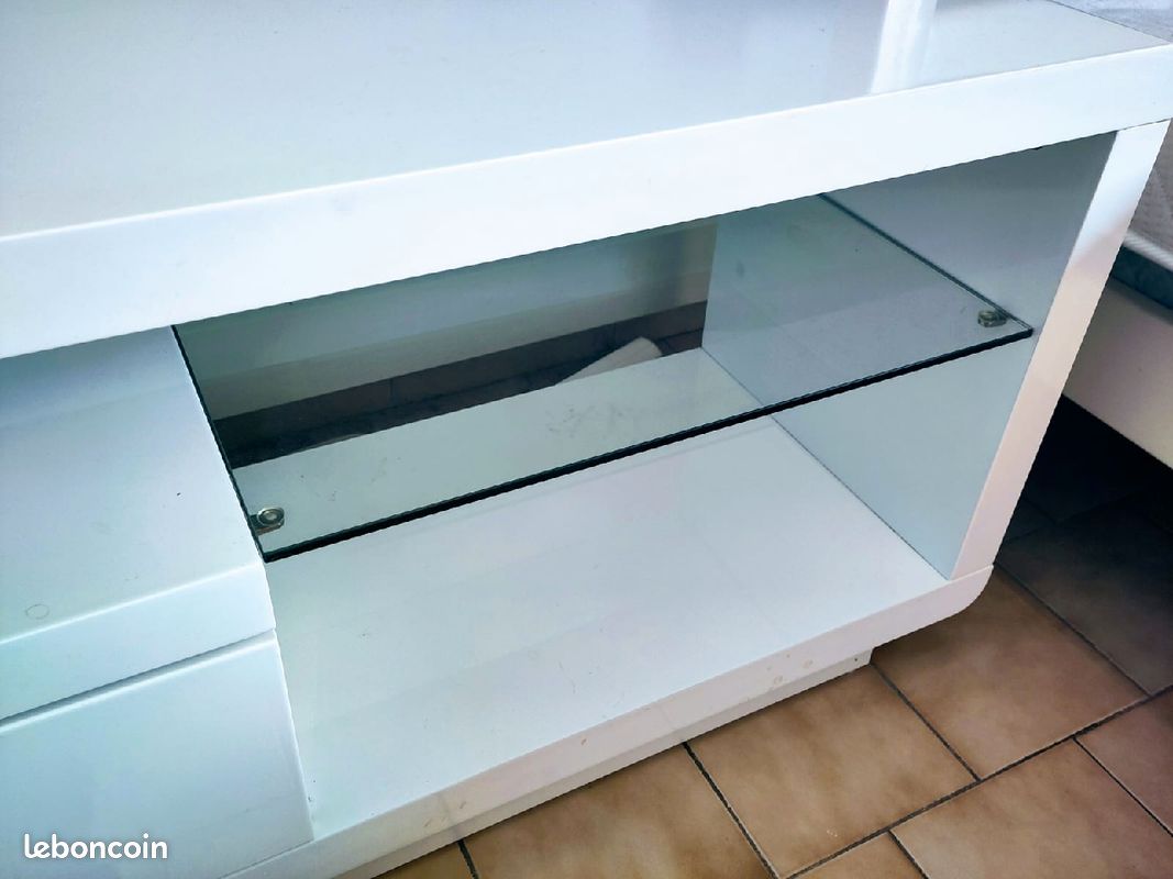 Magnifique meuble TV blanc laqué & verre (image 5)