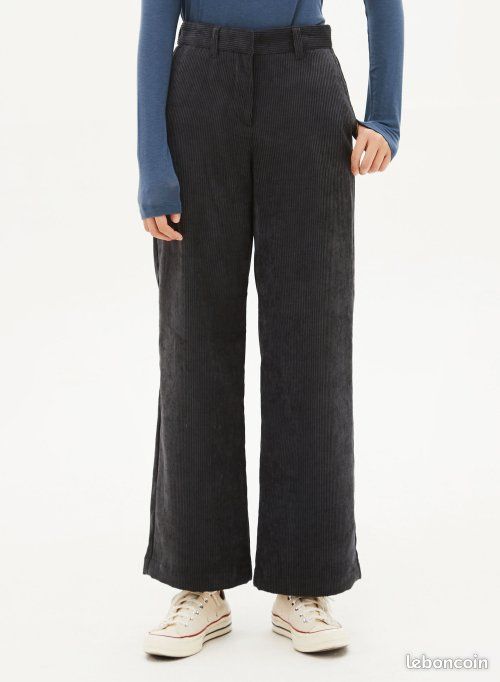 Pantalon large en velours côtelé beige (image 2)