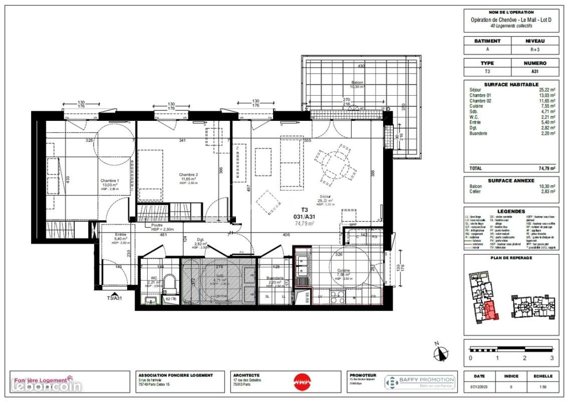 Appartement 3 pièces 74 m² · à Chenôve · 74 m² · 825 €