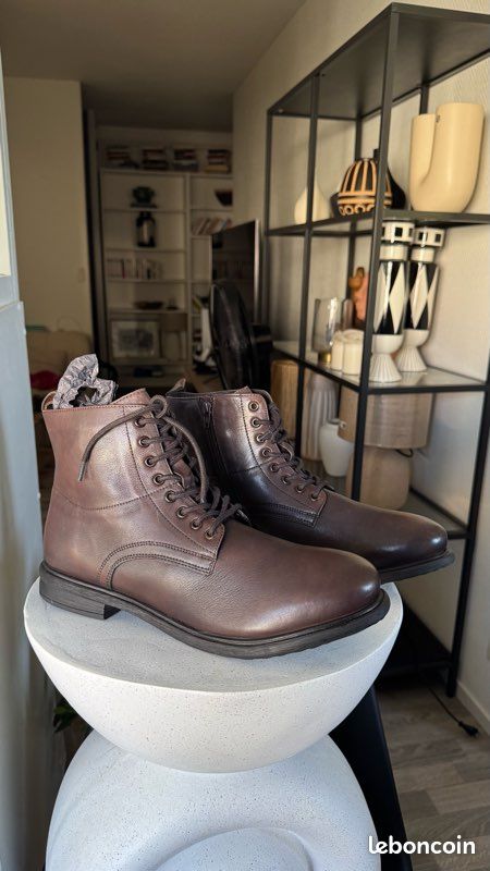 Botte café noir cuir véritable homme T.44 (image 4)