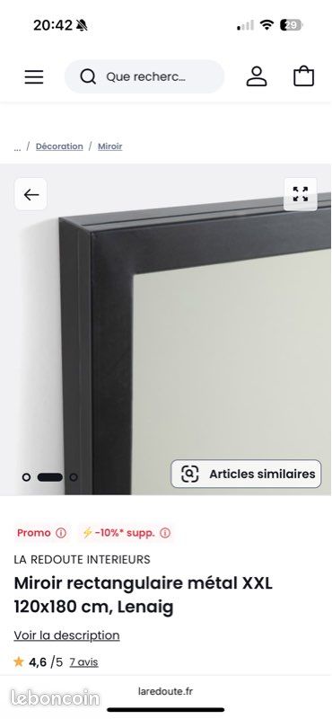 Miroir rectangulaire métal XXL 120x180 cm, Lenaig (image 2)
