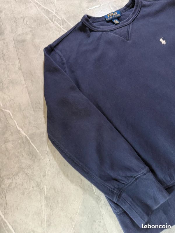 Sweat col rond polo ralph lauren, logo poney brodé bleu marine molleton, taille M enfant unisexe #MPERL1 (image 2)