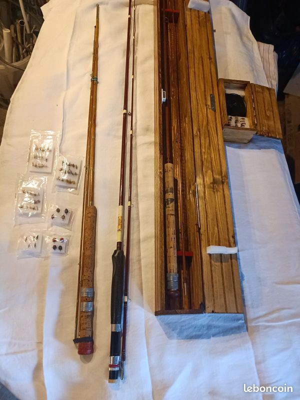 Collection De 14 Anciennes Cannes à Mouche Pour Tarpon - Vintage, Pêche En Mer, Avec Boîte Flambeau