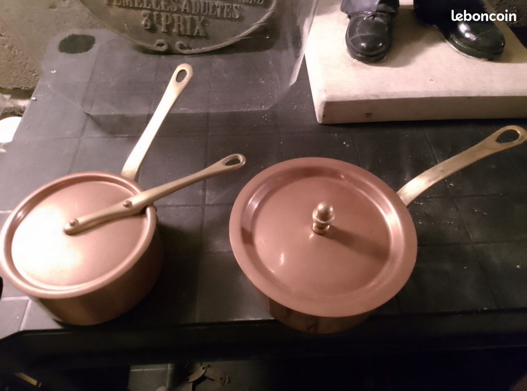 Lot petites casseroles cuivre avec couvercles made in France (image 1)