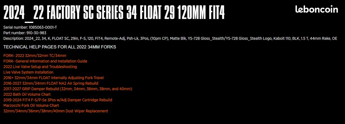 Fourche fox 34 factory sc kashima 120mm fit4 (image 7)