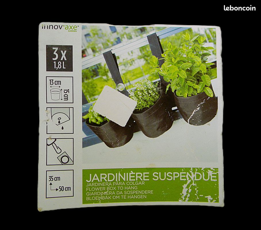 DECORATION, JARDINAGE, Deux jardinières Murale et Suspendue Assorties, en Epaisse Toile Polyester Enduit Marron, NEUVES (image 3)