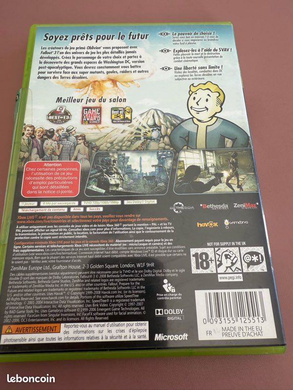 FALLOUT 3. Jeu XBOX 360 boîtier jeu notice (image 2)