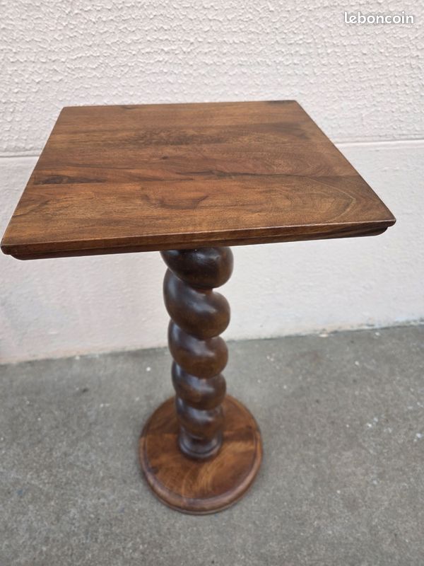 Sellette guéridon en bois tourné ancienne des années 1980 table d appoint bout de canapé (image 1)