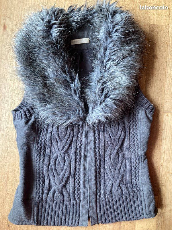 Gilet LOFT Col Fausse Fourrure – Gris Anthracite – Taille M – Occasion