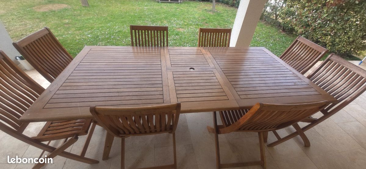 Table et 8 fauteuils teck de jardin (image 2)