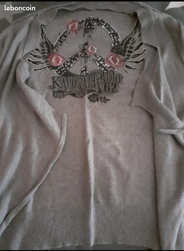 Gilet Cardigan Kaporal Gris Viscose/angora - Taille S, Imprimé Fleurs Et Paillettes Dos