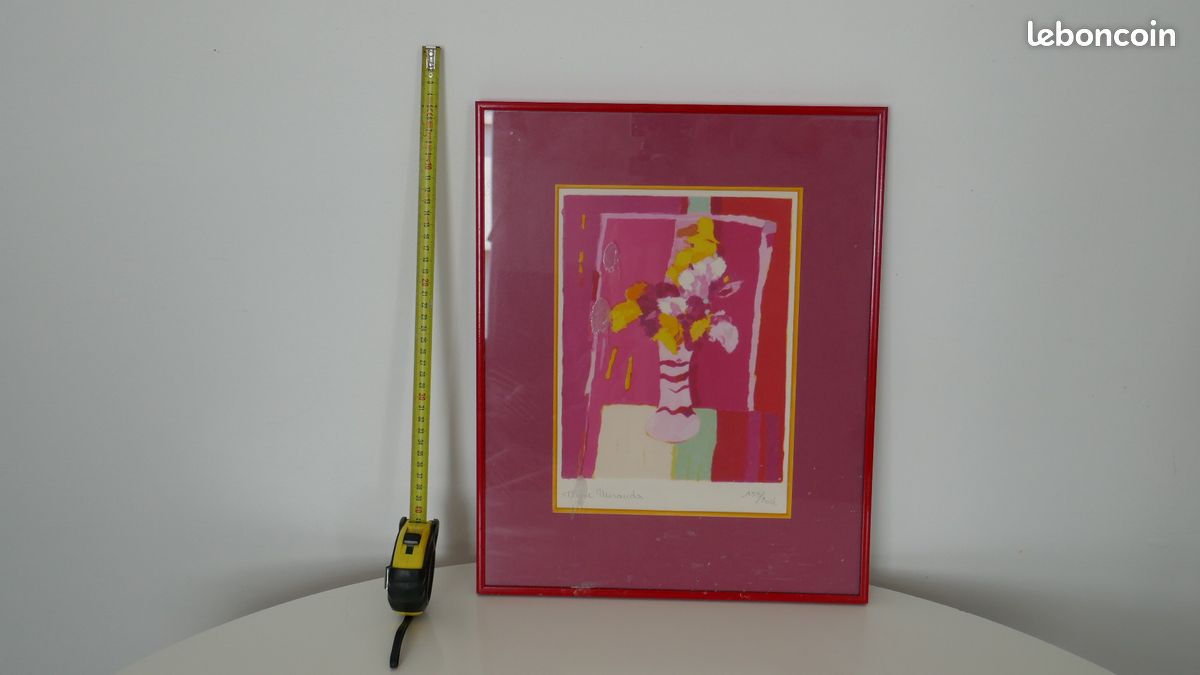 Tableau / Lithographie florale signée et numérotée - Couleurs fuchsia (image 1)