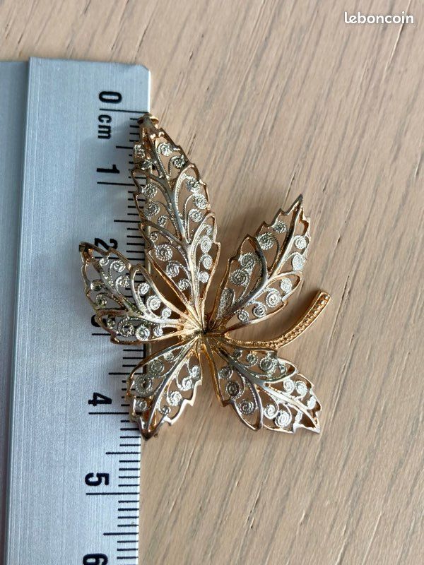 Lot de 2 Broches Vintage Filigrane Argent Vermeil - Motif Feuille & Bouquet (image 4)