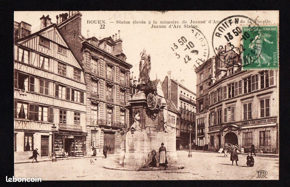 Carte Postale CPA ROUEN ( 76 Seine Maritime ), Statue Elevée à la Mémoire de Jeanne d'Arc, Place de la Pucelle (image 1)